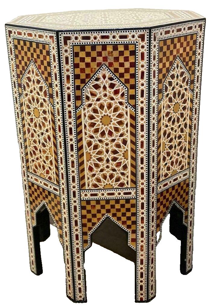 Handmade Wooden End Table Carving Wood Table Home Decor Mother of Pearl Inlay