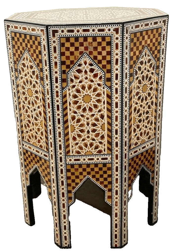 Handmade Wooden End Table Carving Wood Table Home Decor Mother of Pearl Inlay - Laila Hand Made Gifts