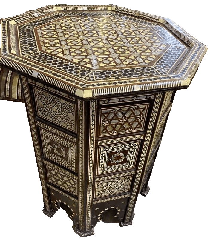Handmade Wooden End Table Carving Wood Table Home Decor Mother of Pearl Inlay - Laila Hand Made Gifts