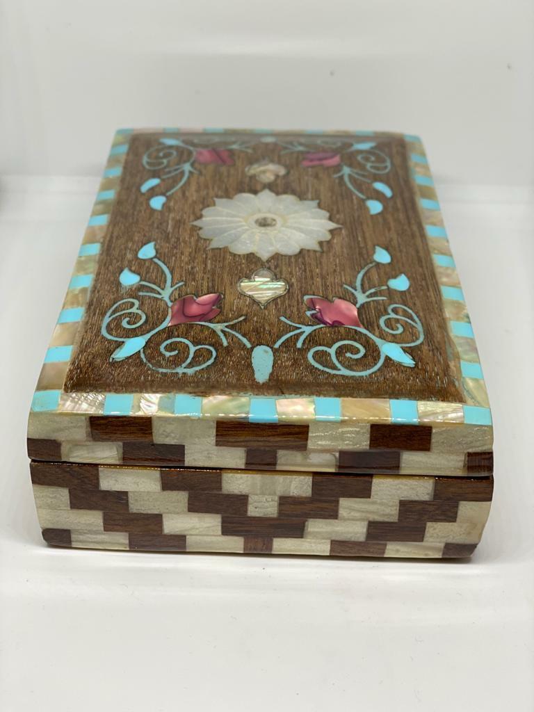 Handmade Wooden Jewelry Box Wood Trinket Storage Wood Box Mother of Pearl Inlay