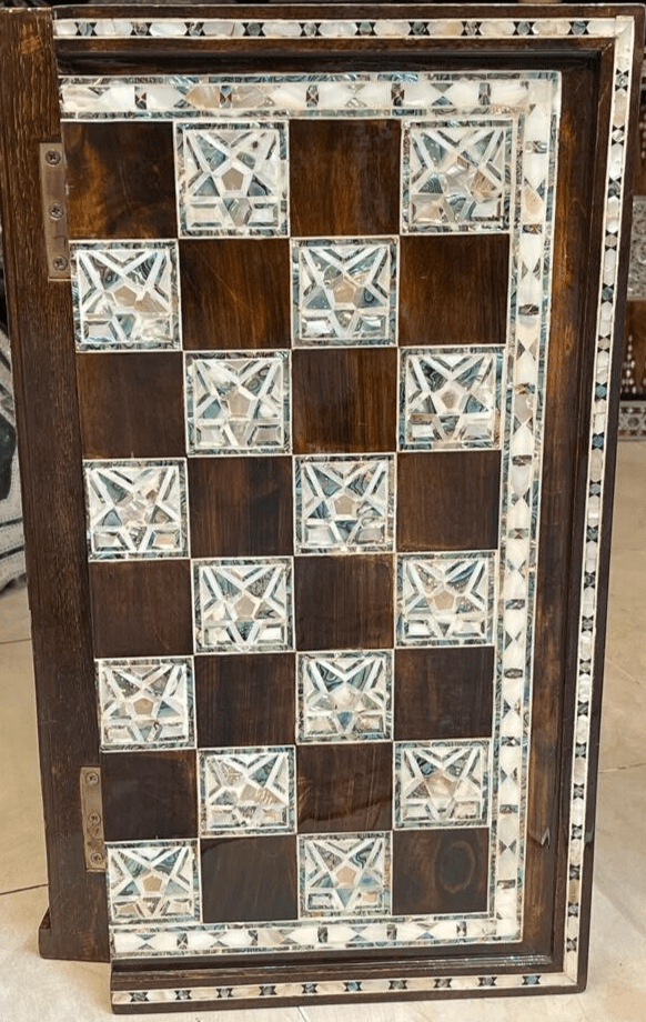 Handmade, Wooden Backgammon Board, Wood Chess Board, Mother of Pearl Inlay (20") - Laila Hand Made Gifts