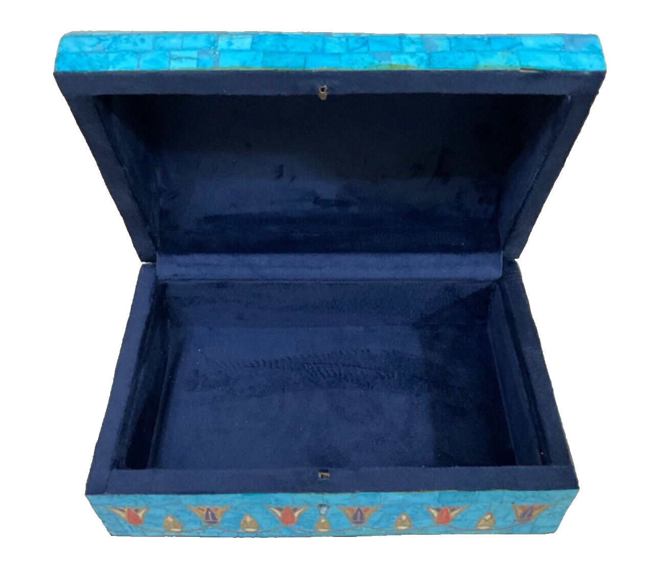 Handmade Antique Wood Jewelry Box, Gift Box, Wood Box, Inlaid Gemstones & Copper