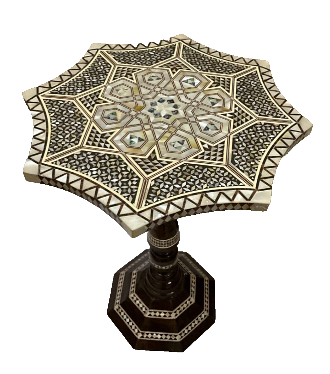 Handmade Wooden End Table Carving Wood Table Home Decor Mother of Pearl Inlay