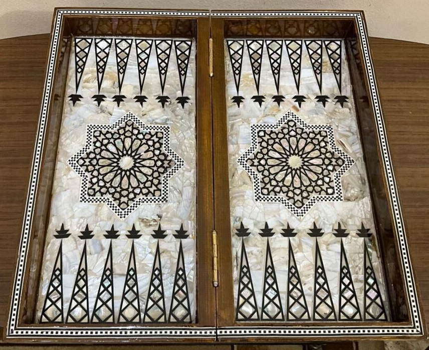 Handmade, Wood Backgammon Board, Game Board, Inlaid Mother Of Pearl (16.8")