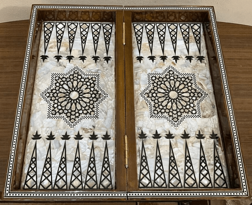 Handmade, Wood Backgammon Board, Game Board, Inlaid Mother Of Pearl (16.8") - Laila Hand Made Gifts