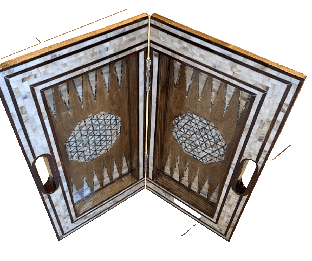 Handmade, Wood Backgammon Board, Wood Chess Board, Game Board Inlaid Shell (17") - Laila Hand Made Gifts