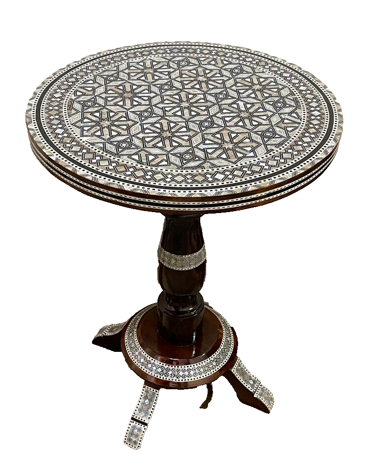 Handmade Wooden End Table Carving Wood Table Home Decor Mother of Pearl Inlay