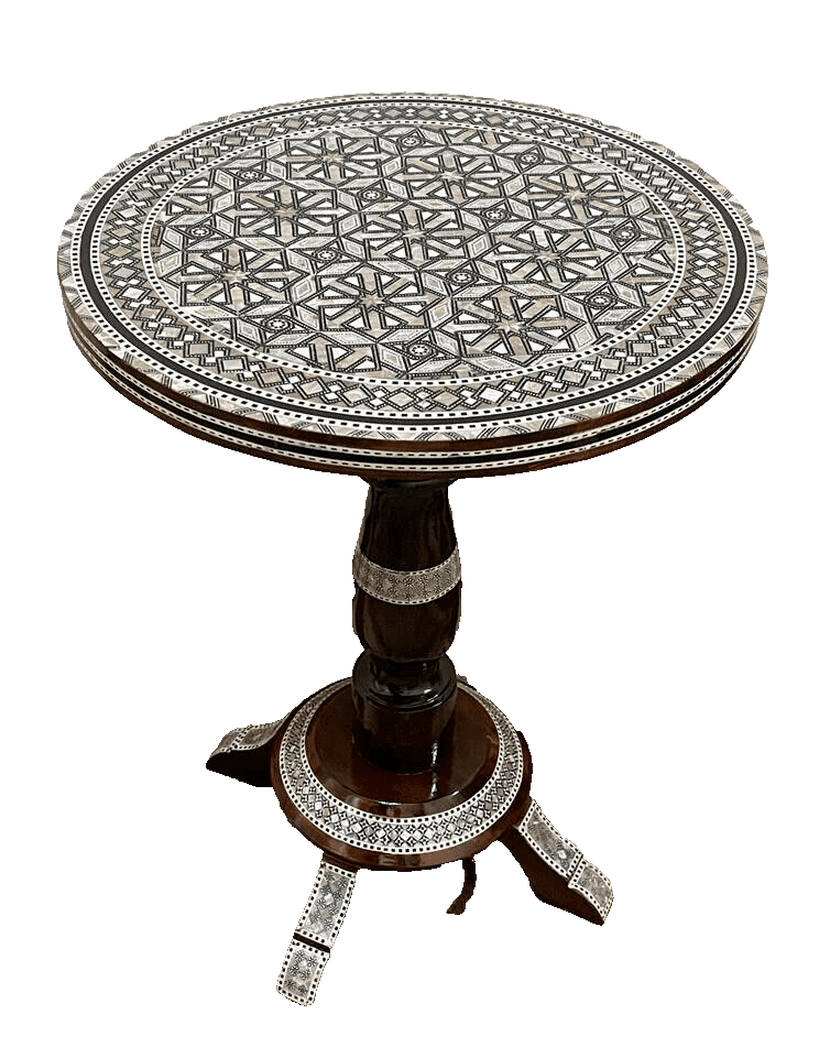 Handmade Wooden End Table Carving Wood Table Home Decor Mother of Pearl Inlay - Laila Hand Made Gifts