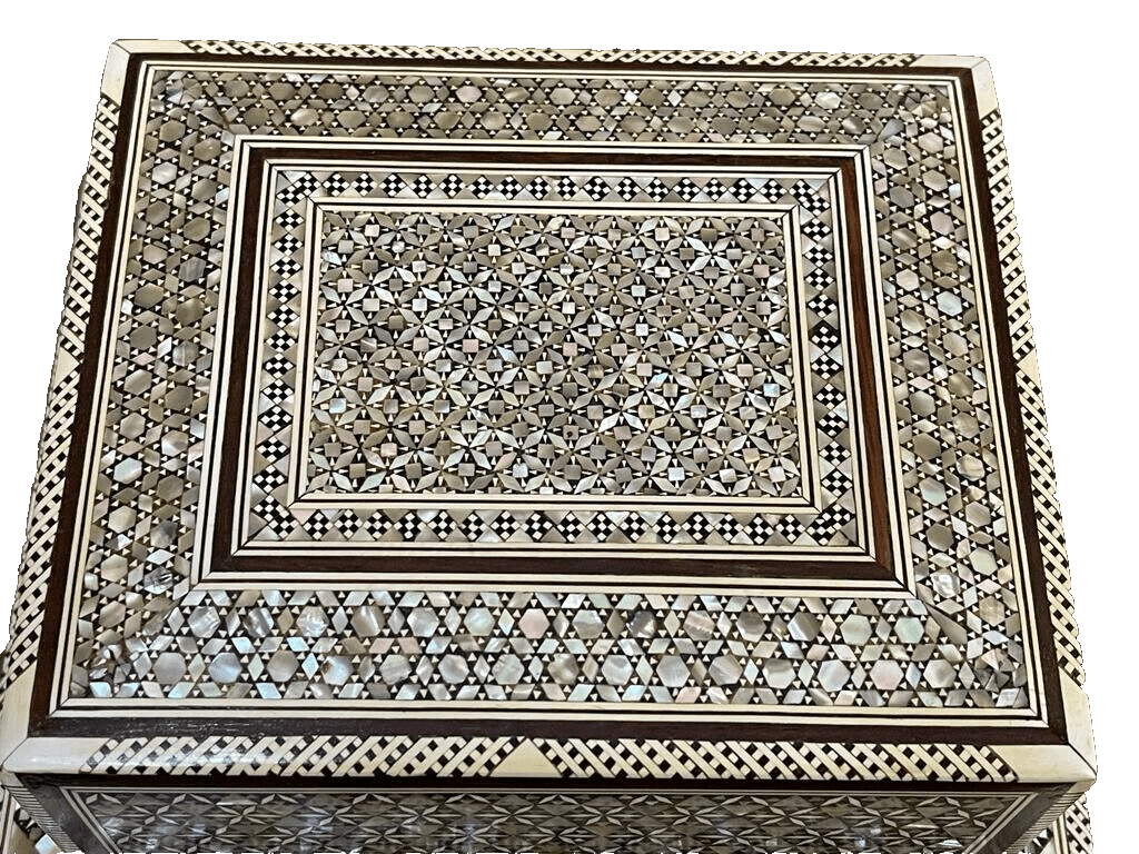 Handmade Antique Wood Cigarette Box Carved Mother Of Pearl Inlay (40 Cigarettes) - Laila Hand Made Gifts