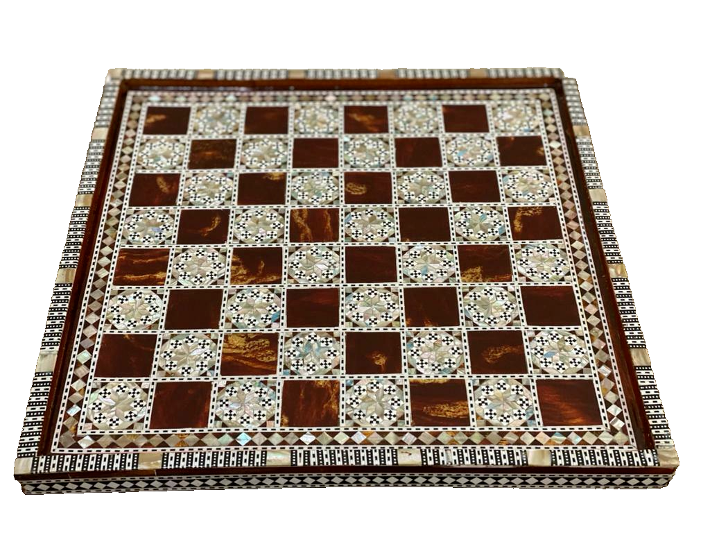 Handmade Wooden Chess Board, Wood Chess Board, Game Board, Mother of Pearl Inlay