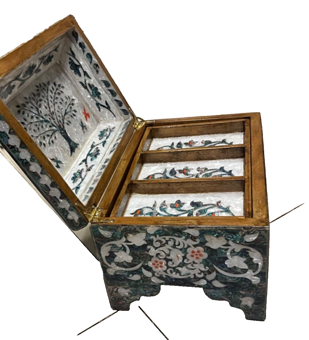 Handmade Wooden Jewelry Box Wood Trinket Storage Wood Box Mother of Pearl Inlay