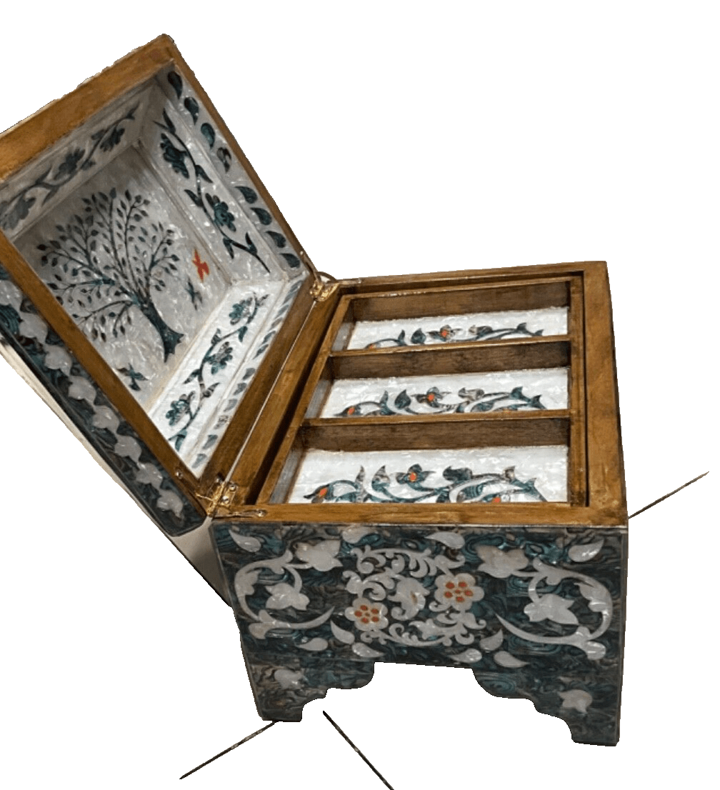 Handmade Wooden Jewelry Box Wood Trinket Storage Wood Box Mother of Pearl Inlay - Laila Hand Made Gifts