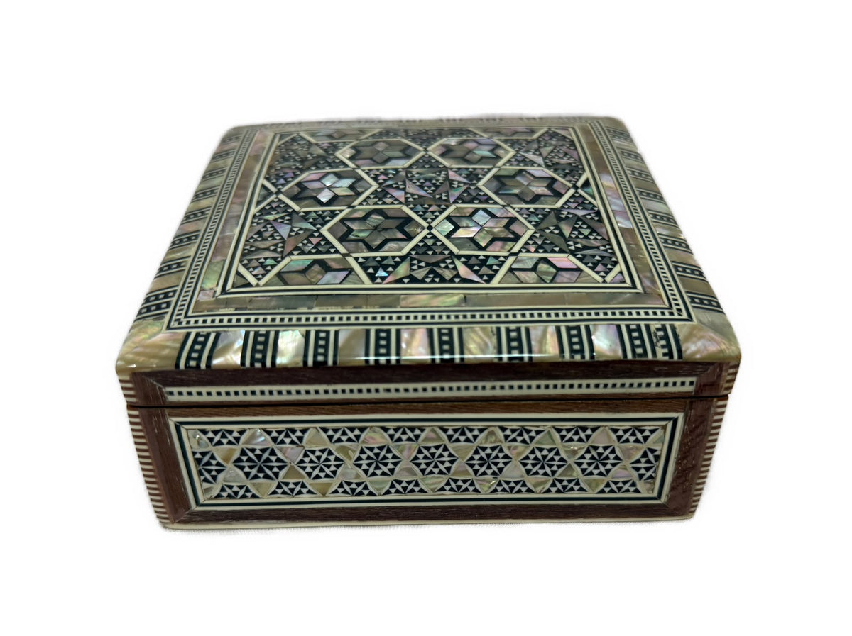Handmade Mahogany Jewelry Box – Natural Shell Inlay - Laila Hand Made Gifts