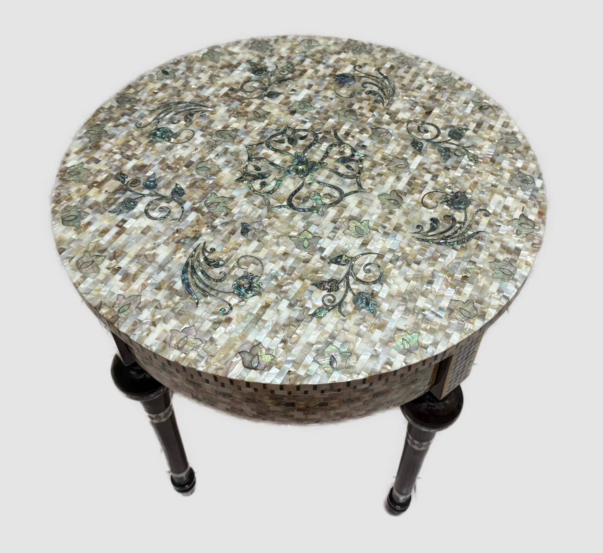 Handmade Mother of Pearl Inlay Round Side Table – 20.4” Wood Accent Table – Luxury Egyptian Artisan Furniture - Laila Hand Made Gifts