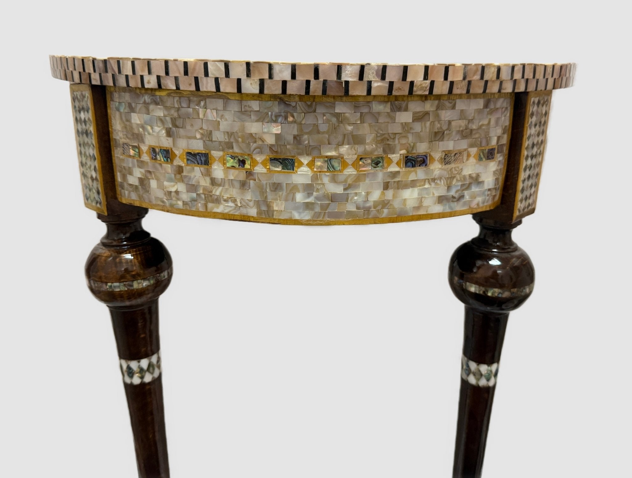 Handmade Mother of Pearl Inlay Round Side Table – 20.4” Wood Accent Table – Luxury Egyptian Artisan Furniture - Laila Hand Made Gifts