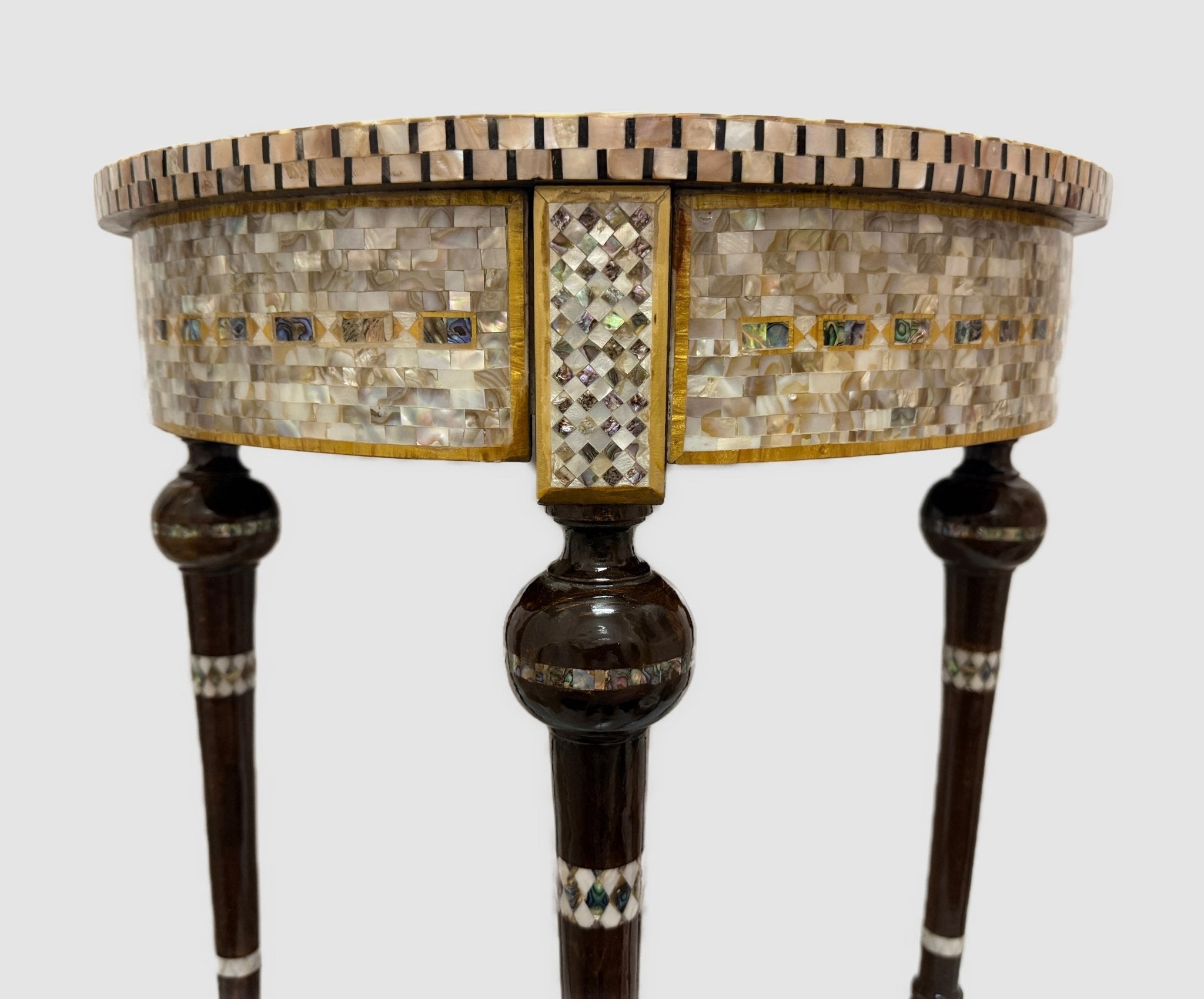 Handmade Mother of Pearl Inlay Round Side Table – 20.4” Wood Accent Table – Luxury Egyptian Artisan Furniture - Laila Hand Made Gifts