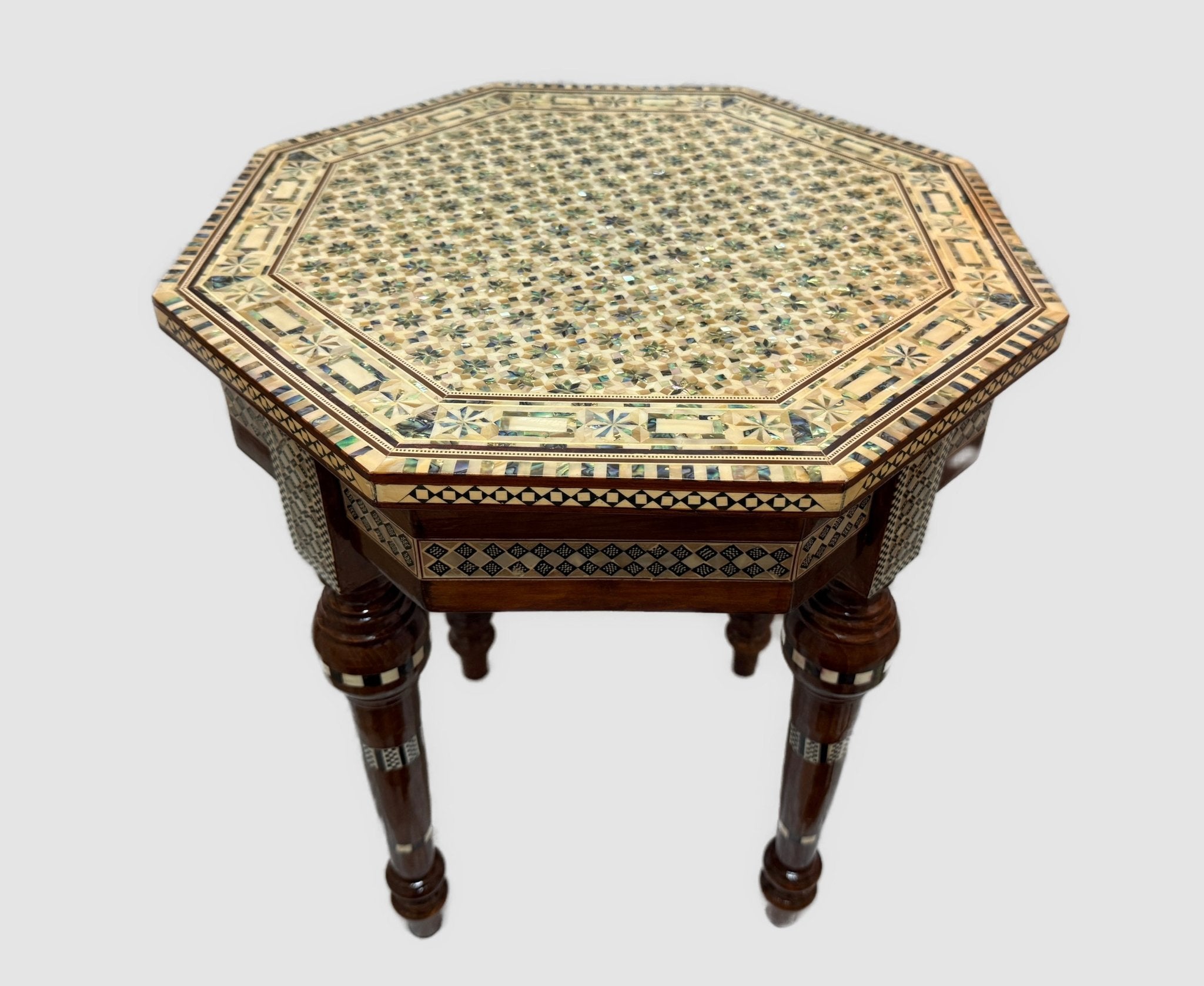 Handmade Wooden End Table Carving Wood Table Home Decor Mother of Pearl Inlay - Laila Hand Made Gifts