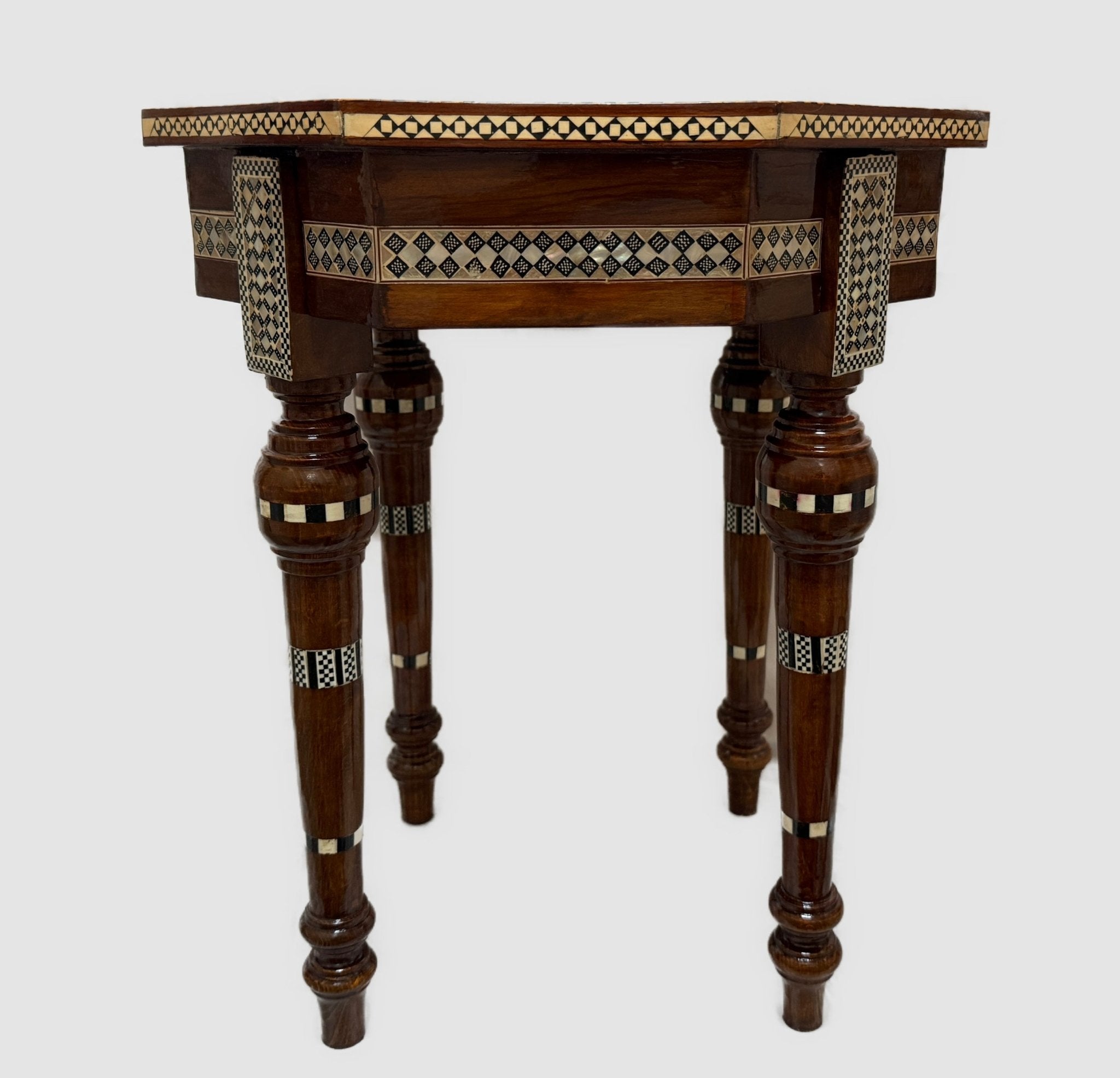 Handmade Wooden End Table Carving Wood Table Home Decor Mother of Pearl Inlay - Laila Hand Made Gifts