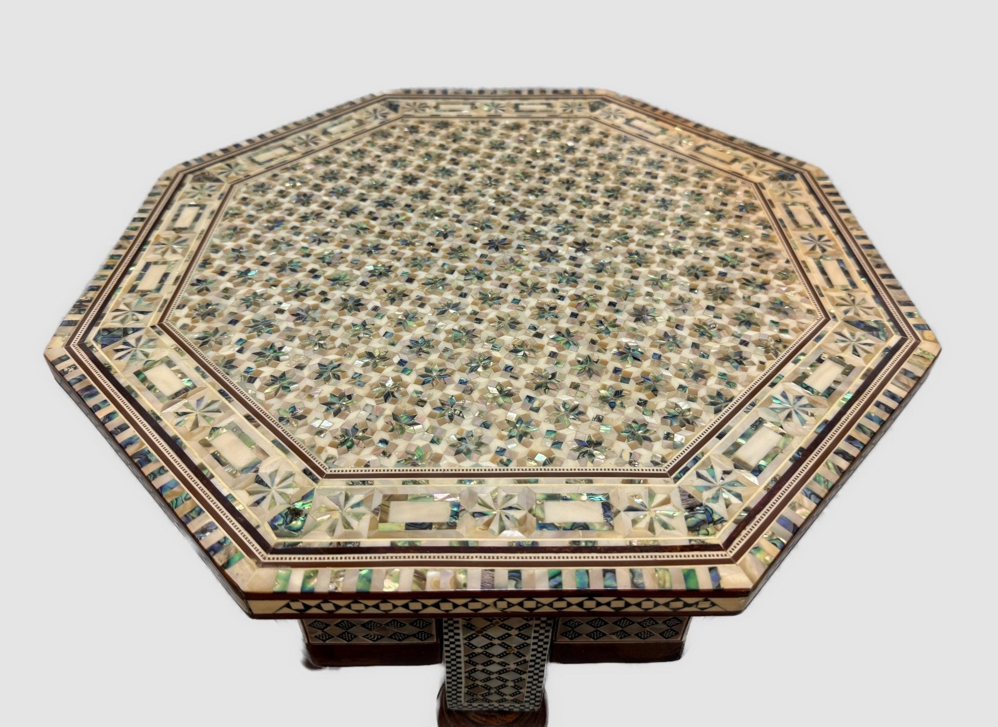 Handmade Wooden End Table Carving Wood Table Home Decor Mother of Pearl Inlay - Laila Hand Made Gifts