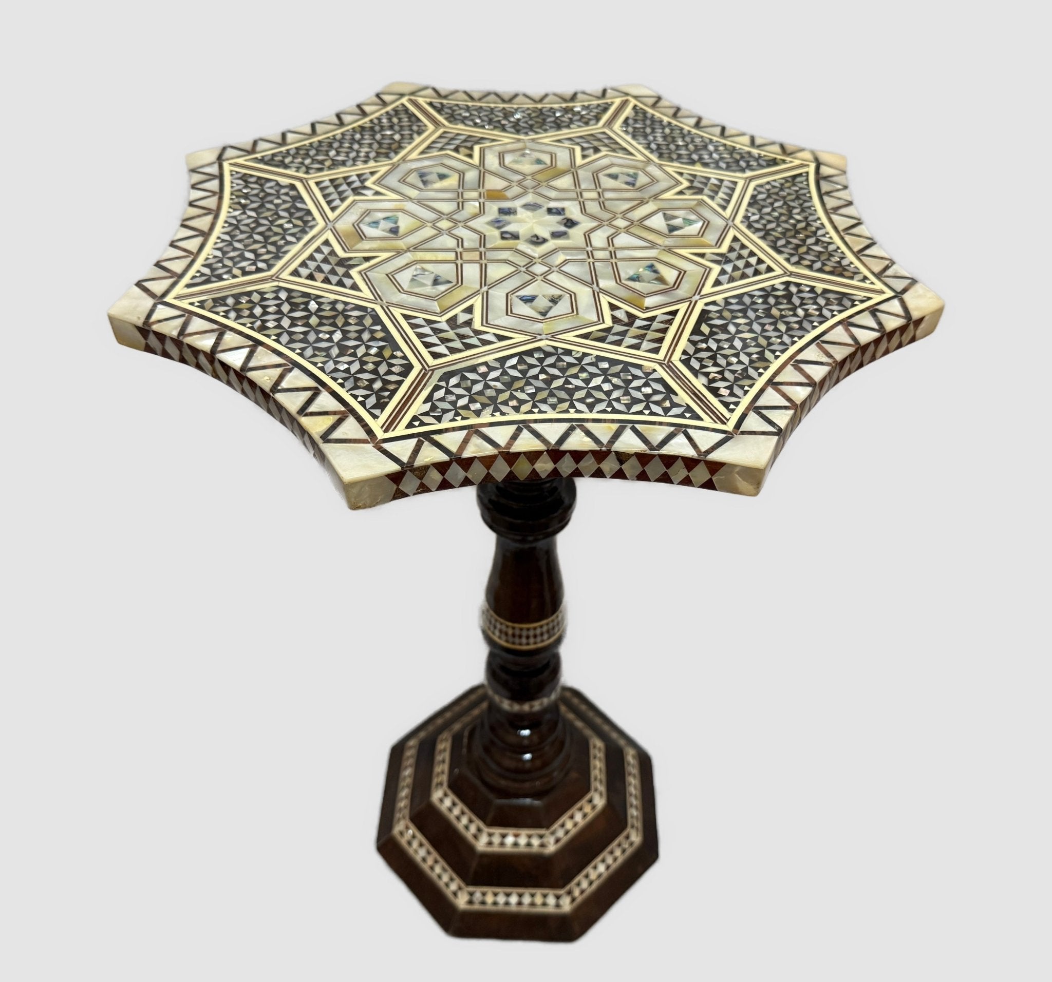 Handmade End Table Carving Wooden Table Home Decor Mother of Pearl Inlay - Laila Hand Made Gifts