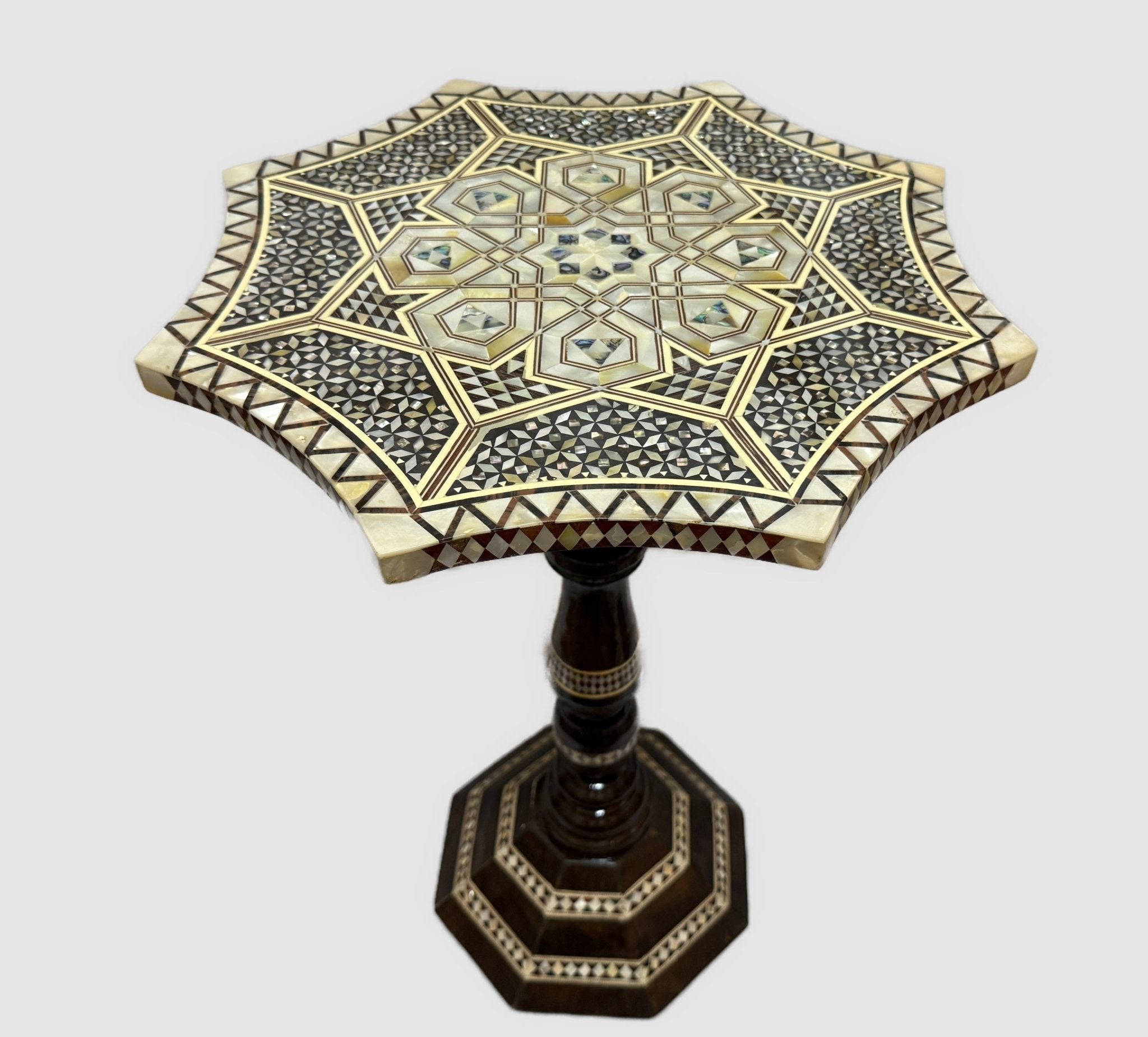 Handmade End Table Carving Wooden Table Home Decor Mother of Pearl Inlay - Laila Hand Made Gifts