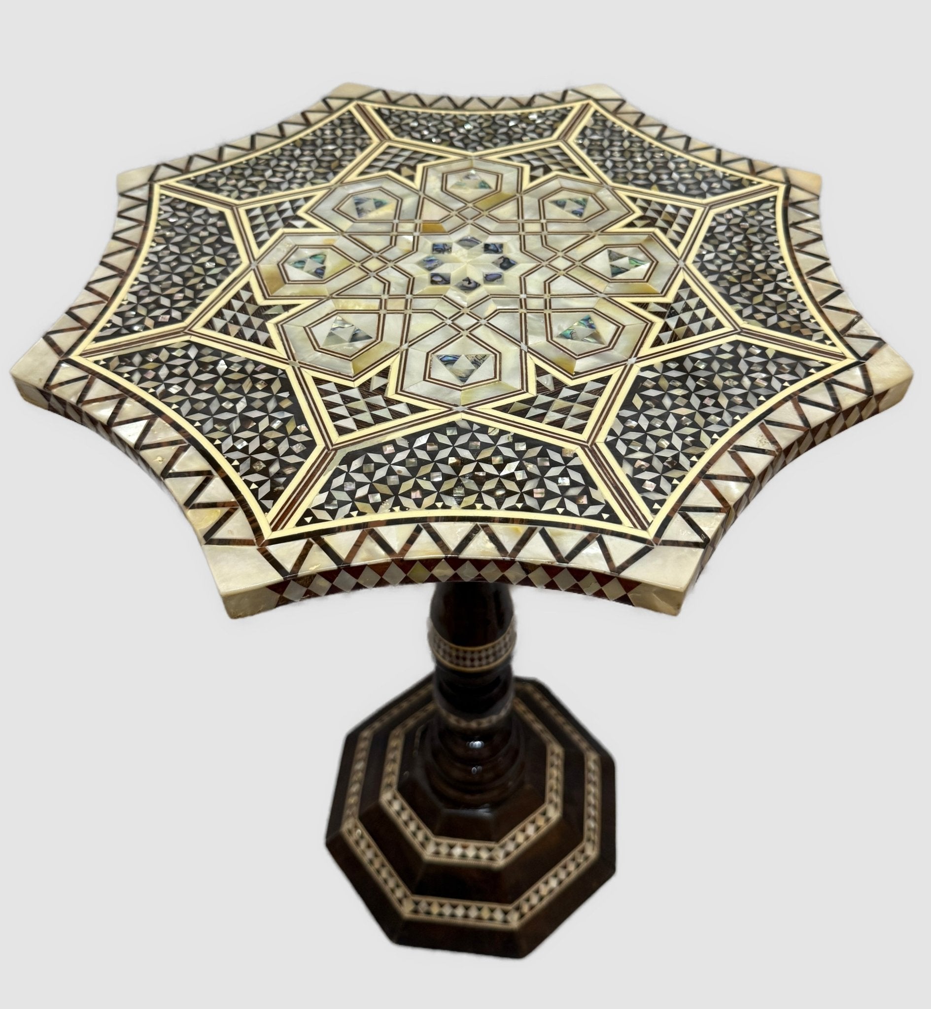 Handmade End Table Carving Wooden Table Home Decor Mother of Pearl Inlay - Laila Hand Made Gifts