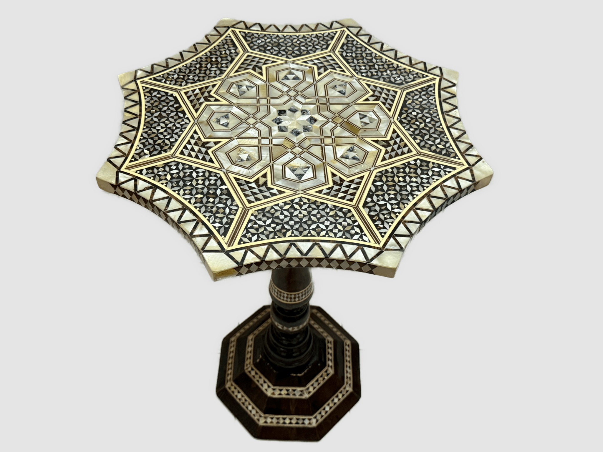 Handmade End Table Carving Wooden Table Home Decor Mother of Pearl Inlay - Laila Hand Made Gifts