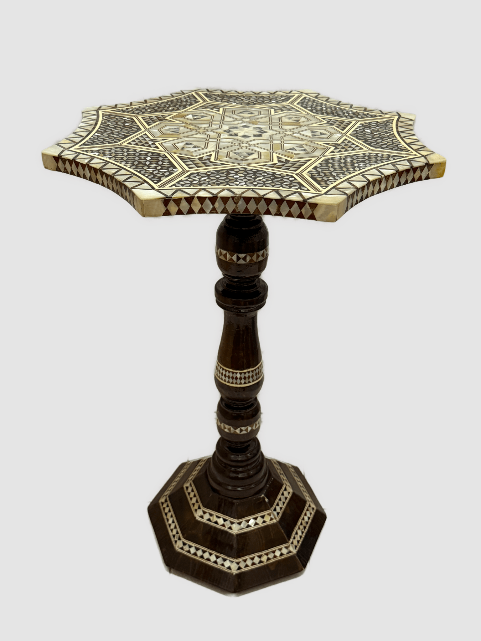 Handmade End Table Carving Wooden Table Home Decor Mother of Pearl Inlay - Laila Hand Made Gifts