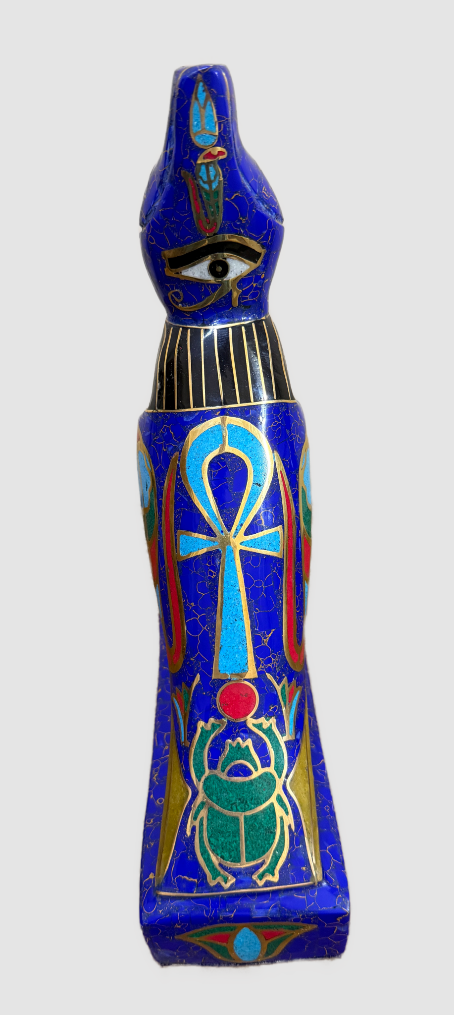 Handmade Egyptian Horus Falcon Statue Inlaid with Lapis Lazuli, Turquoise & Malachite – 12” Ancient Egyptian Art - Laila Hand Made Gifts