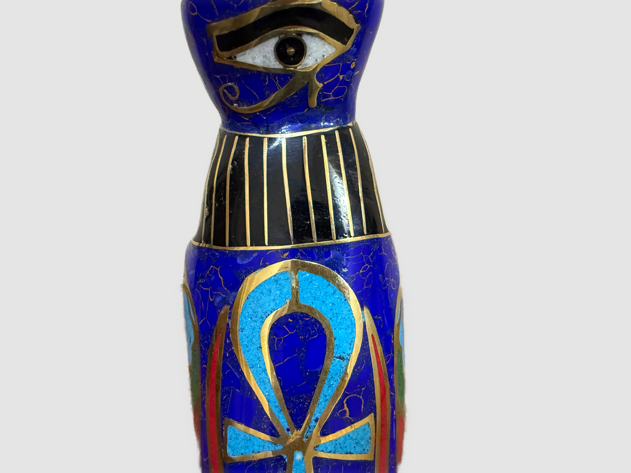Handmade Egyptian Horus Falcon Statue Inlaid with Lapis Lazuli, Turquoise & Malachite – 12” Ancient Egyptian Art - Laila Hand Made Gifts