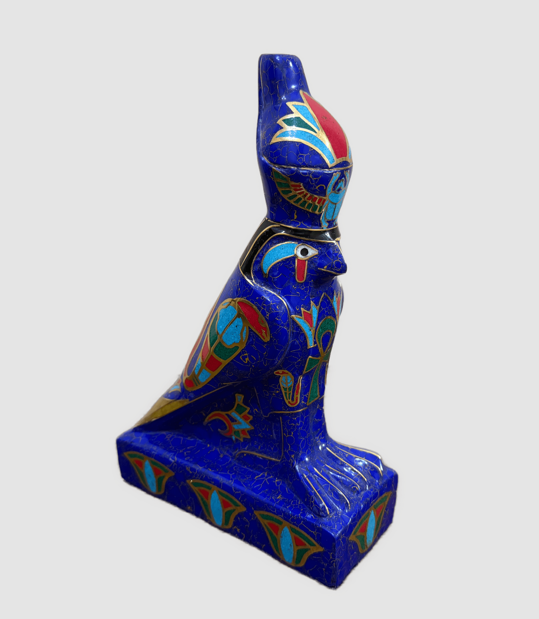 Handmade Egyptian Horus Falcon Statue Inlaid with Lapis Lazuli, Turquoise & Malachite – 12” Ancient Egyptian Art - Laila Hand Made Gifts