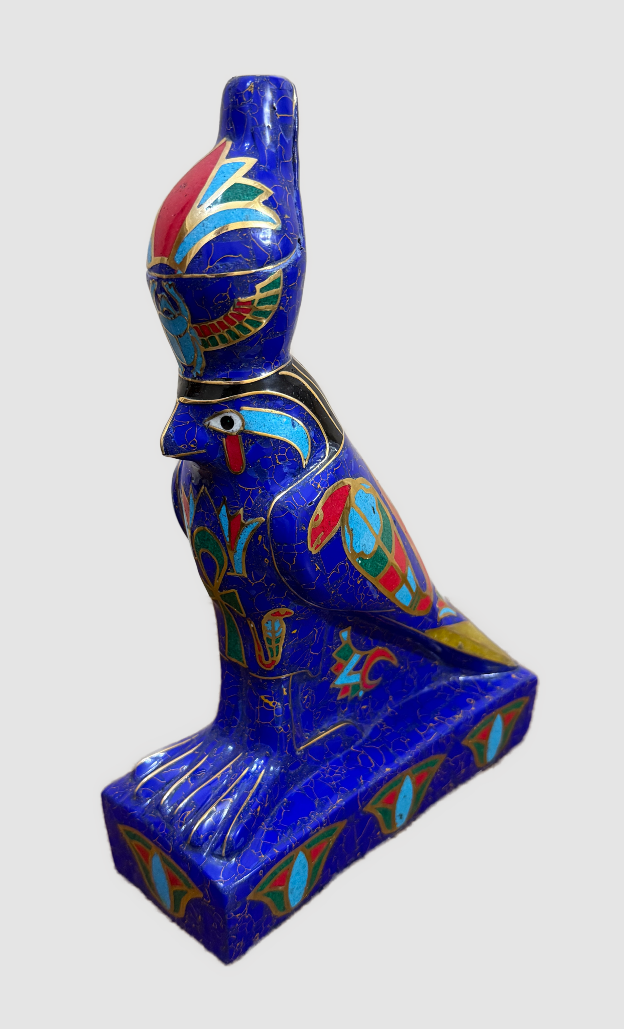 Handmade Egyptian Horus Falcon Statue Inlaid with Lapis Lazuli, Turquoise & Malachite – 12” Ancient Egyptian Art - Laila Hand Made Gifts