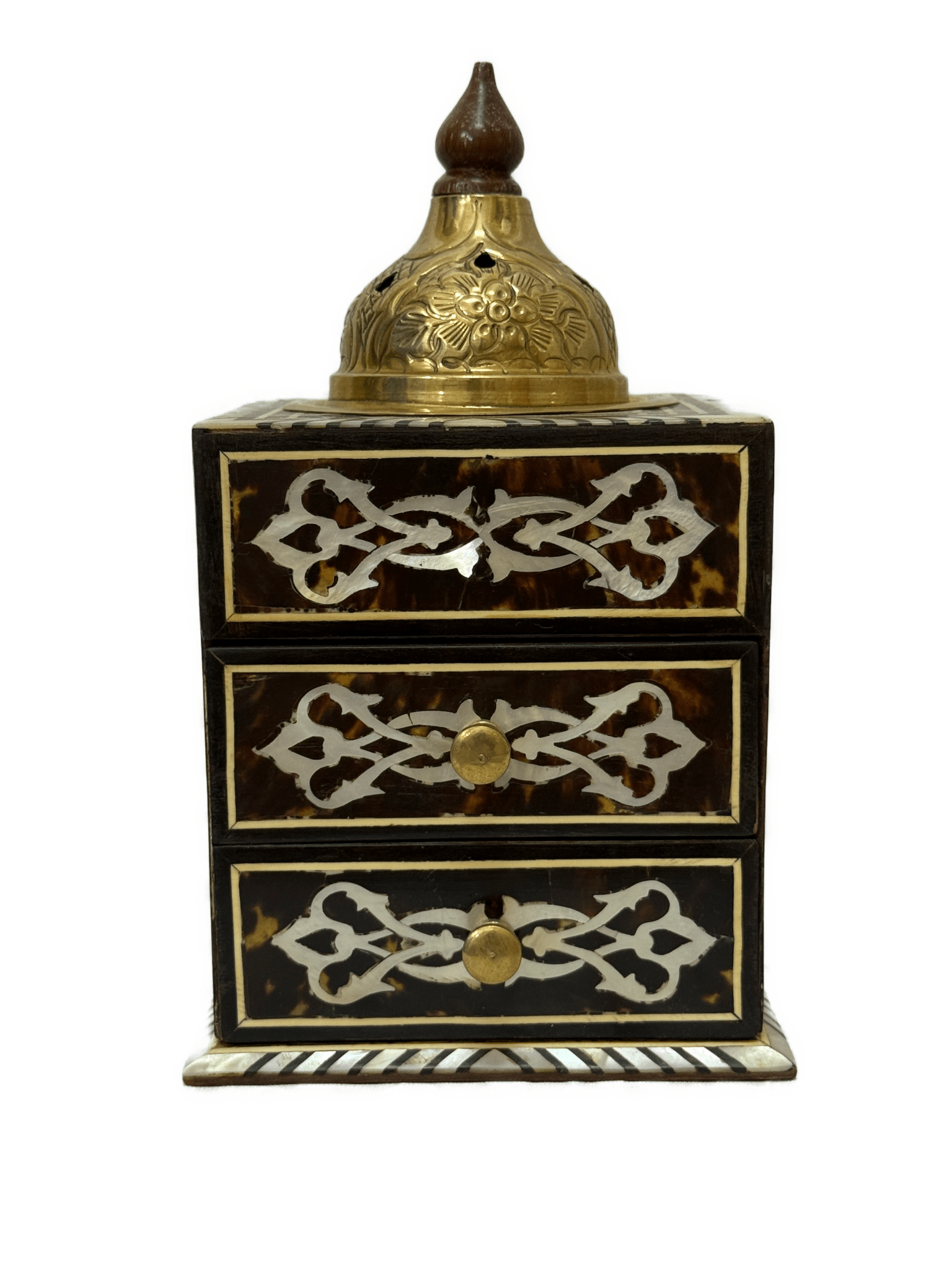 Handmade Wooden Incense Burner with Drawers & Brass Lid - Laila Hand Made Gifts