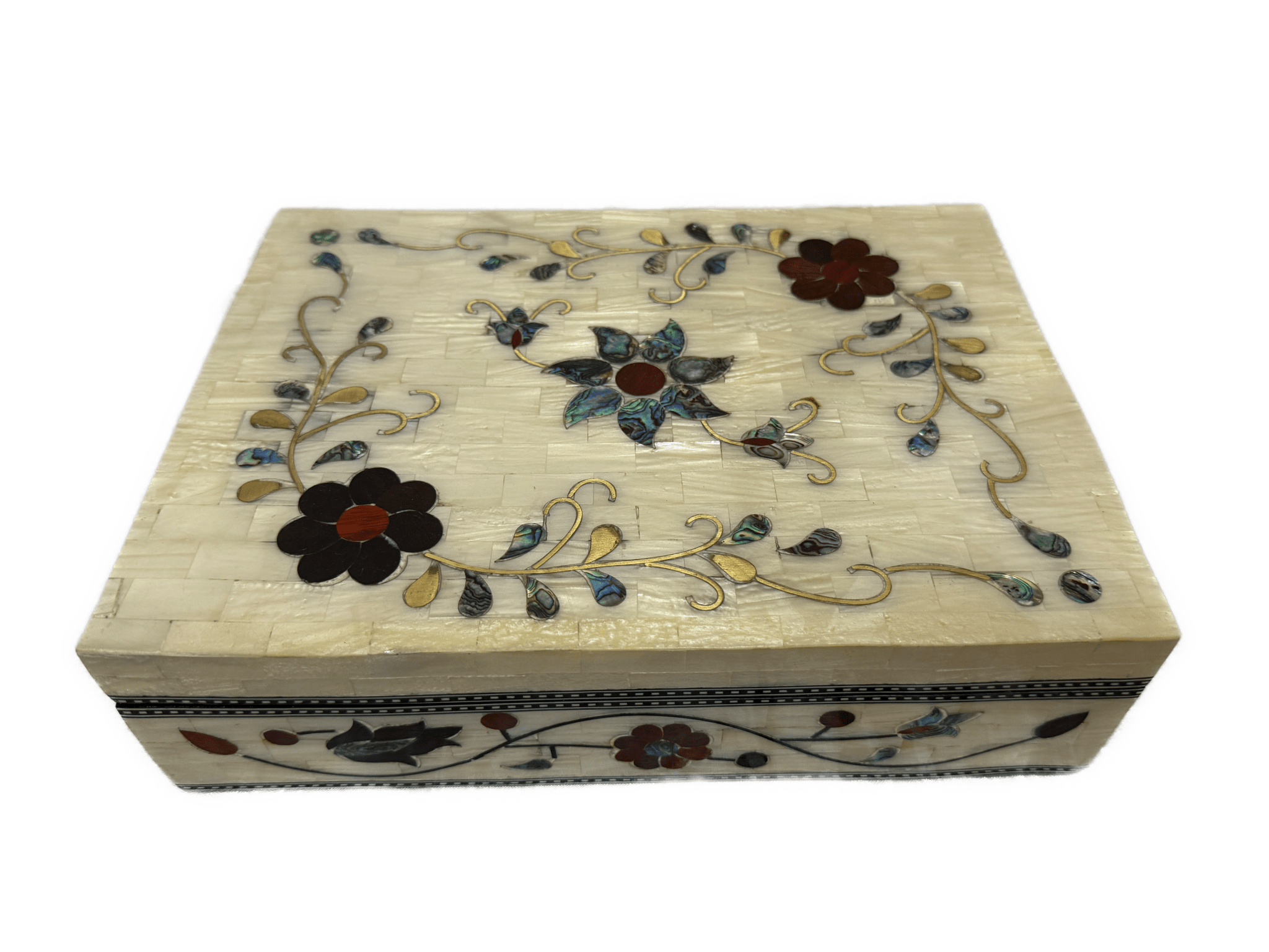 Handmade Mother of Pearl Jewelry Box Floral Inlay Wood Case - Laila Hand Made Gifts