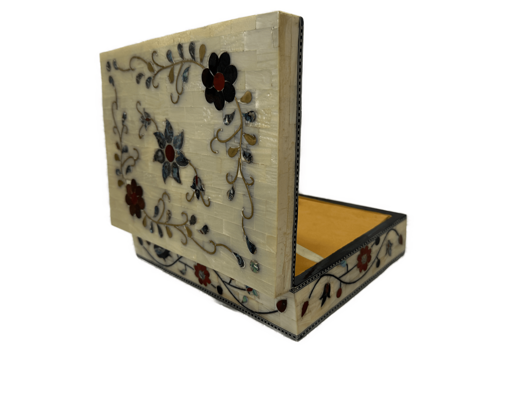 Handmade Mother of Pearl Jewelry Box Floral Inlay Wood Case - Laila Hand Made Gifts