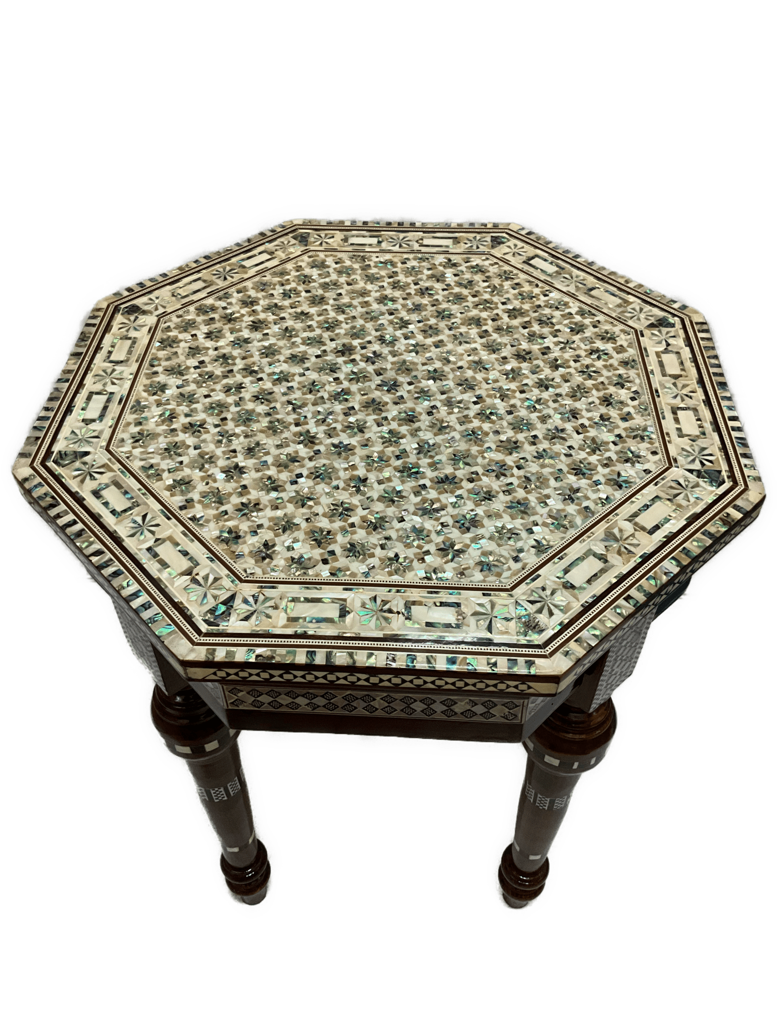 Handmade Mother of Pearl Octagonal Wood End Table Decor - Laila Hand Made Gifts