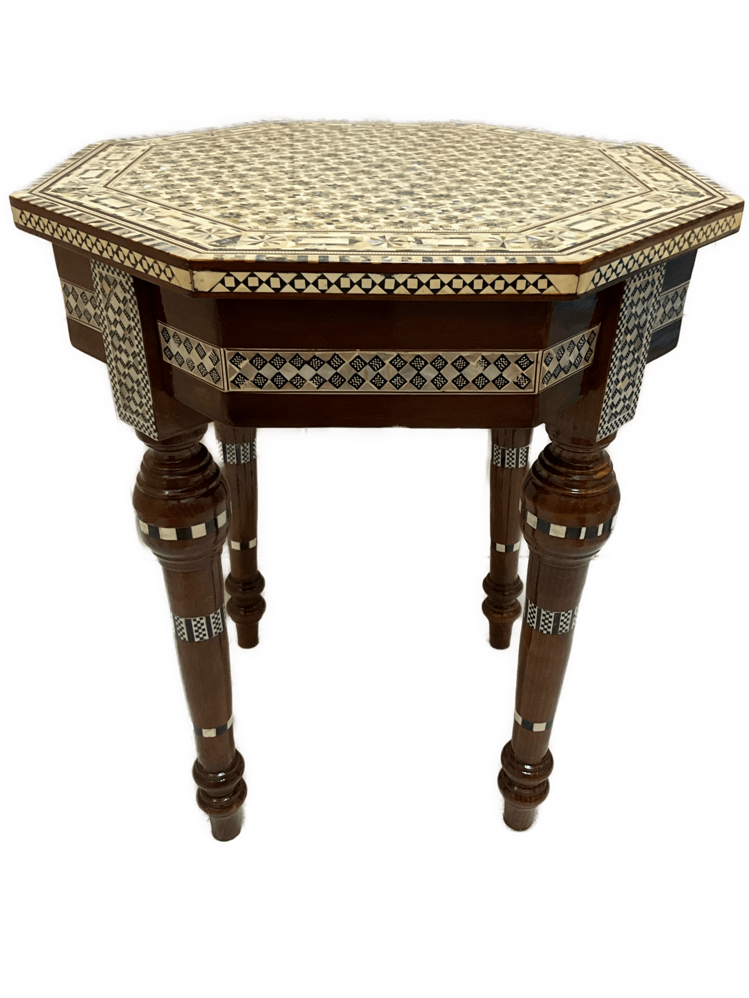 Handmade Mother of Pearl Octagonal Wood End Table Decor - Laila Hand Made Gifts