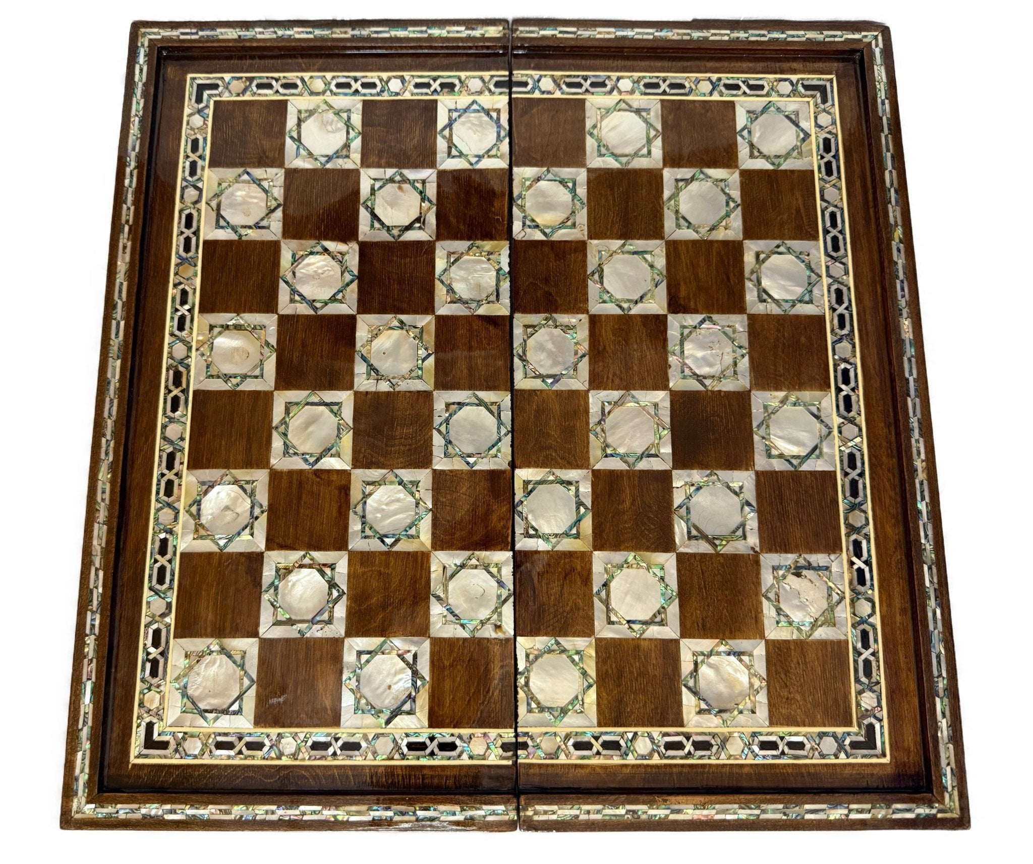 Handmade Mother of Pearl Backgammon & Chess Board 21” Wooden Game Set - Laila Hand Made Gifts