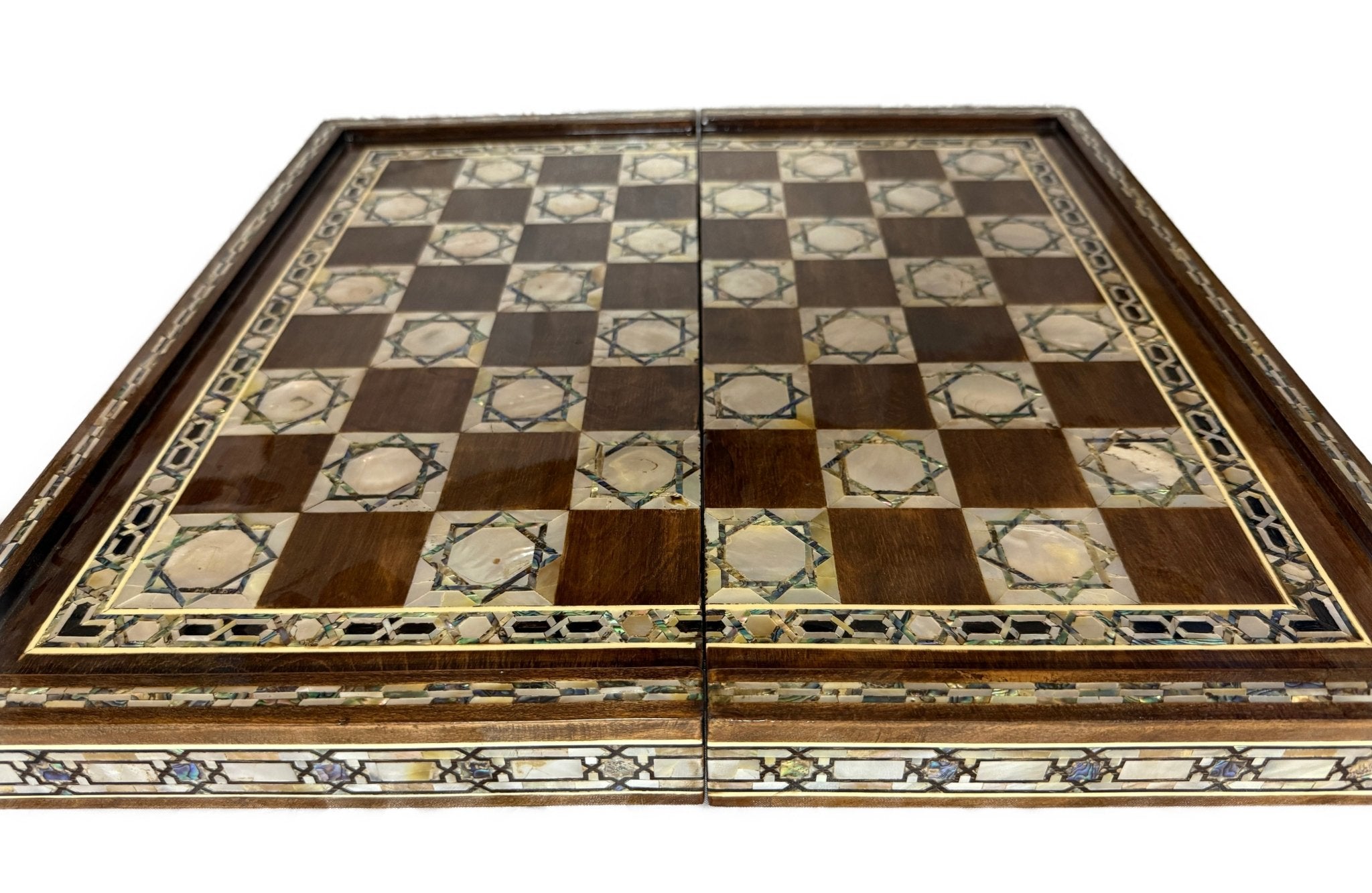 Handmade Mother of Pearl Backgammon & Chess Board 21” Wooden Game Set - Laila Hand Made Gifts