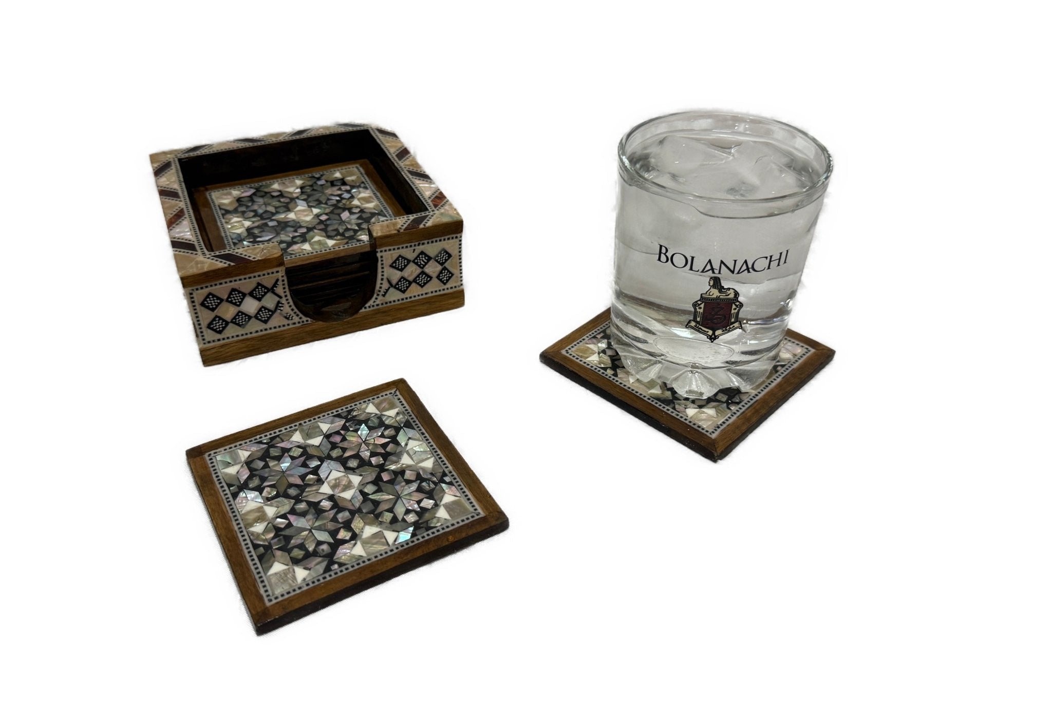 Handmade Mother of Pearl Wooden Coaster Set with Storage Box - Laila Hand Made Gifts