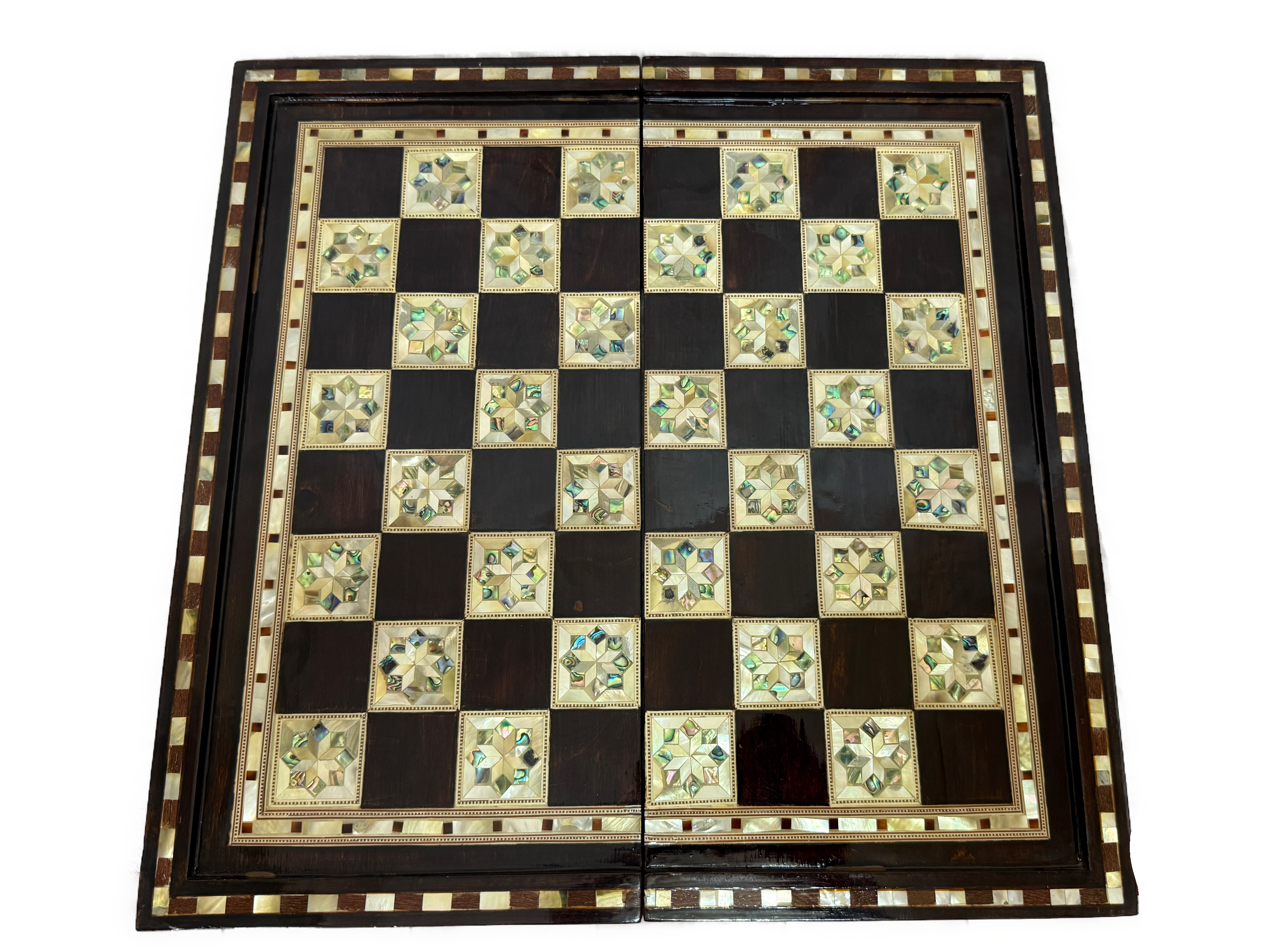 Handmade Mother of Pearl Backgammon & Chess Board | Luxury Wooden Game Set
