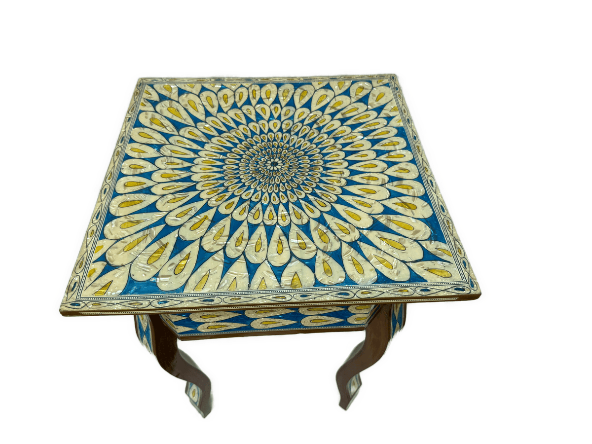 Handmade Shell Inlay End Table – Egyptian Wood Inlay - Laila Hand Made Gifts