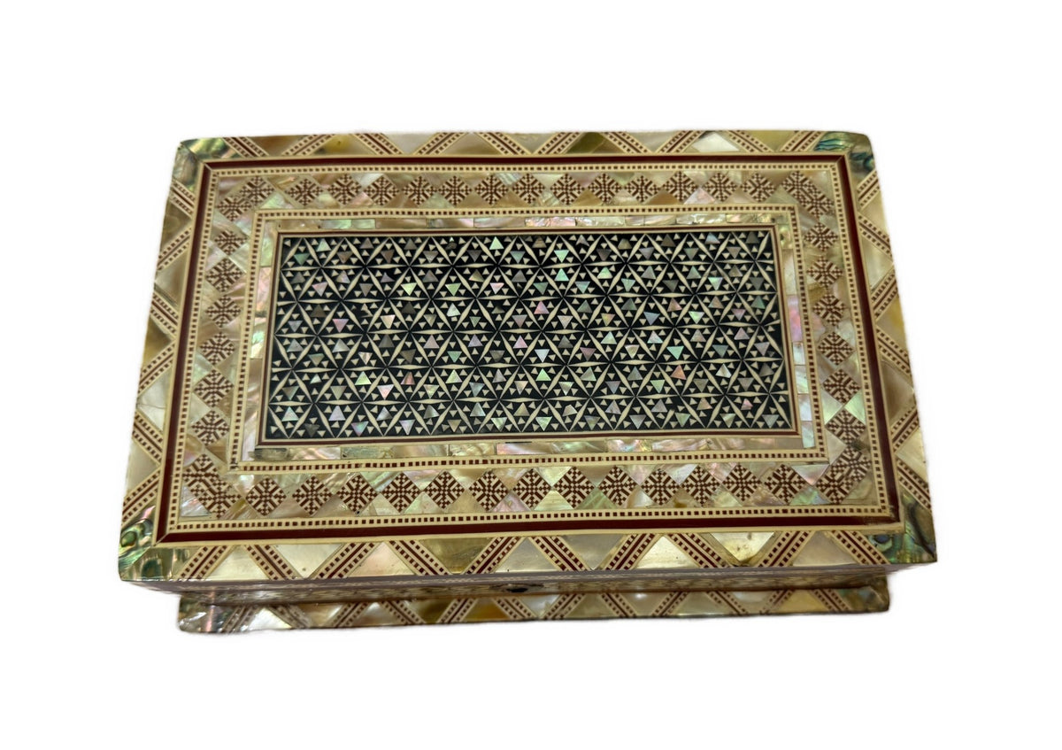 Handmade Shell Inlay Jewelry Box – Egyptian Geometric Design - Laila Hand Made Gifts