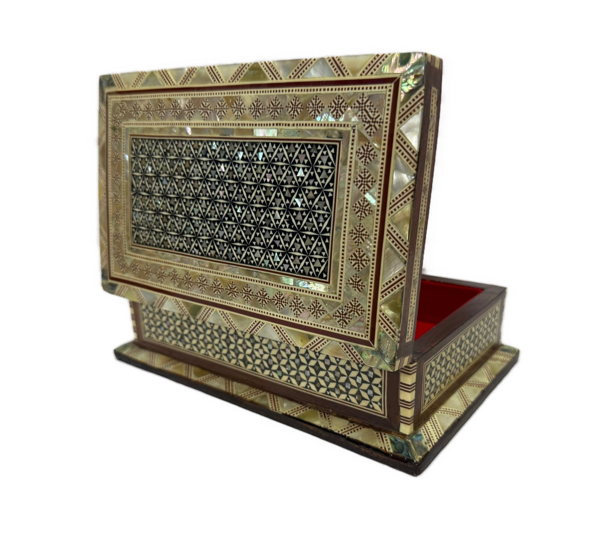 Handmade Shell Inlay Jewelry Box – Egyptian Geometric Design - Laila Hand Made Gifts