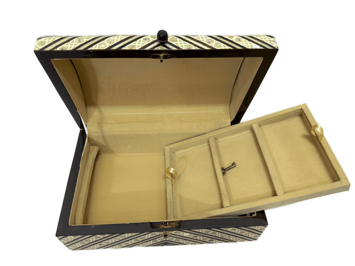 Handmade Shell Inlay Jewelry Box – Egyptian Geometric Design - Laila Hand Made Gifts