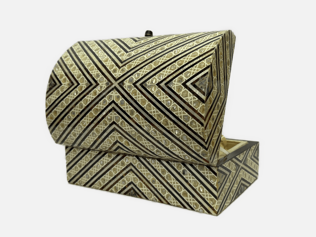 Handmade Shell Inlay Jewelry Box – Egyptian Geometric Design - Laila Hand Made Gifts