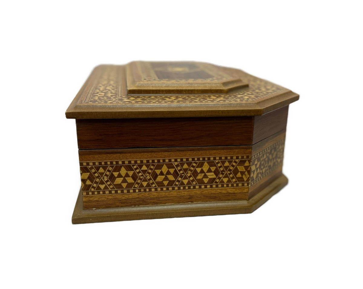 Handcrafted Wood Inlay Jewelry Box – Octagonal Marquetry - Laila Hand Made Gifts
