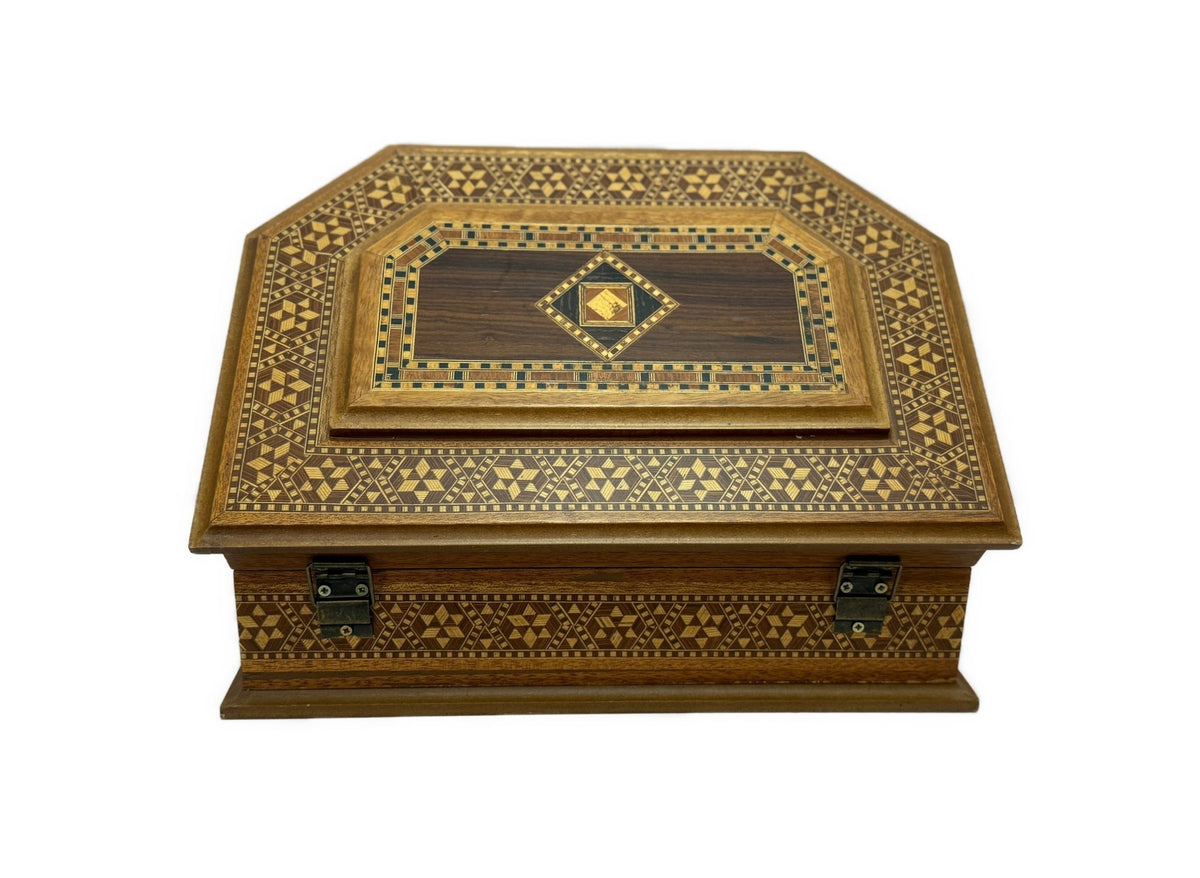 Handcrafted Wood Inlay Jewelry Box – Octagonal Marquetry - Laila Hand Made Gifts