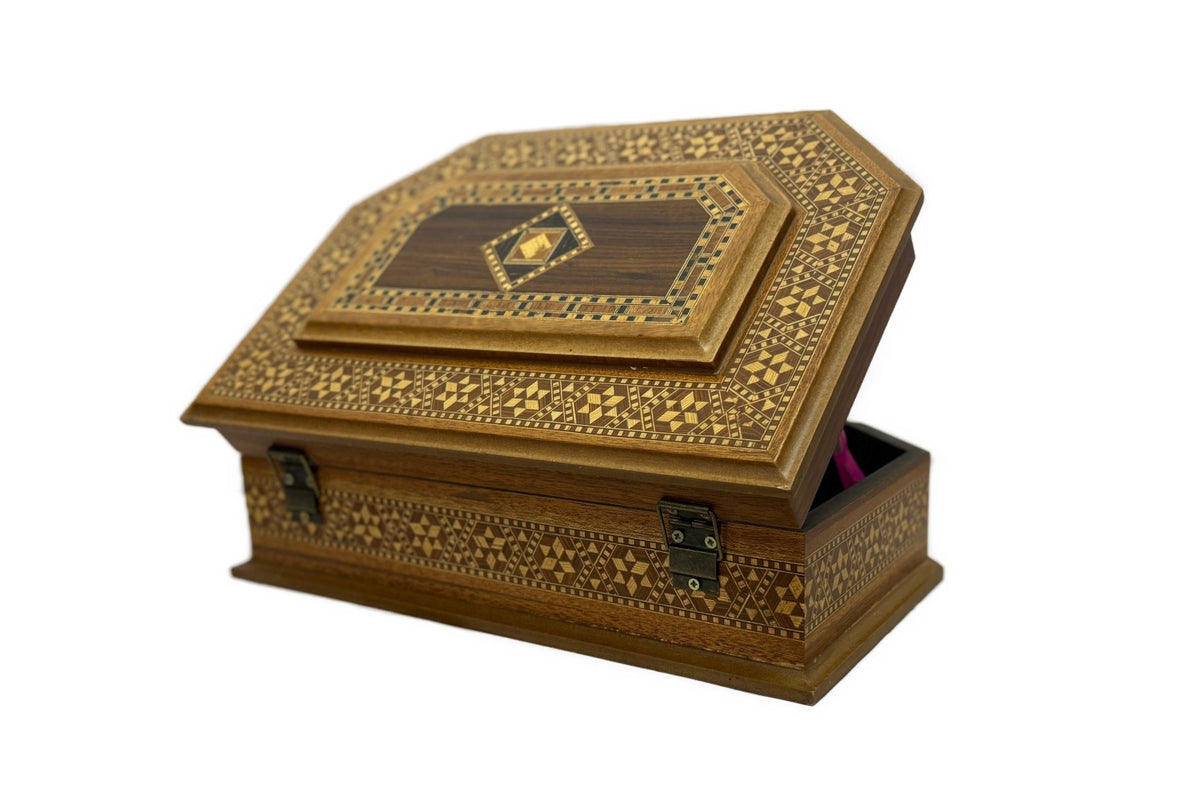 Handcrafted Wood Inlay Jewelry Box – Octagonal Marquetry - Laila Hand Made Gifts