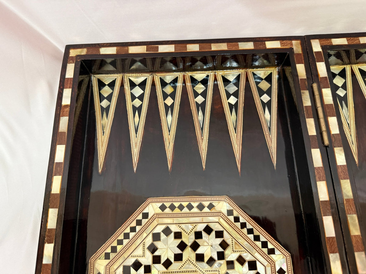 Handmade Wooden Backgammon Board – Mother of Pearl Inlay, Egyptian-Inspired Game Set - Laila Hand Made Gifts